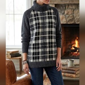 [Cotton Country By Parkhurst] Gray Plaid Checkered Turtleneck Sweater Womens Sm